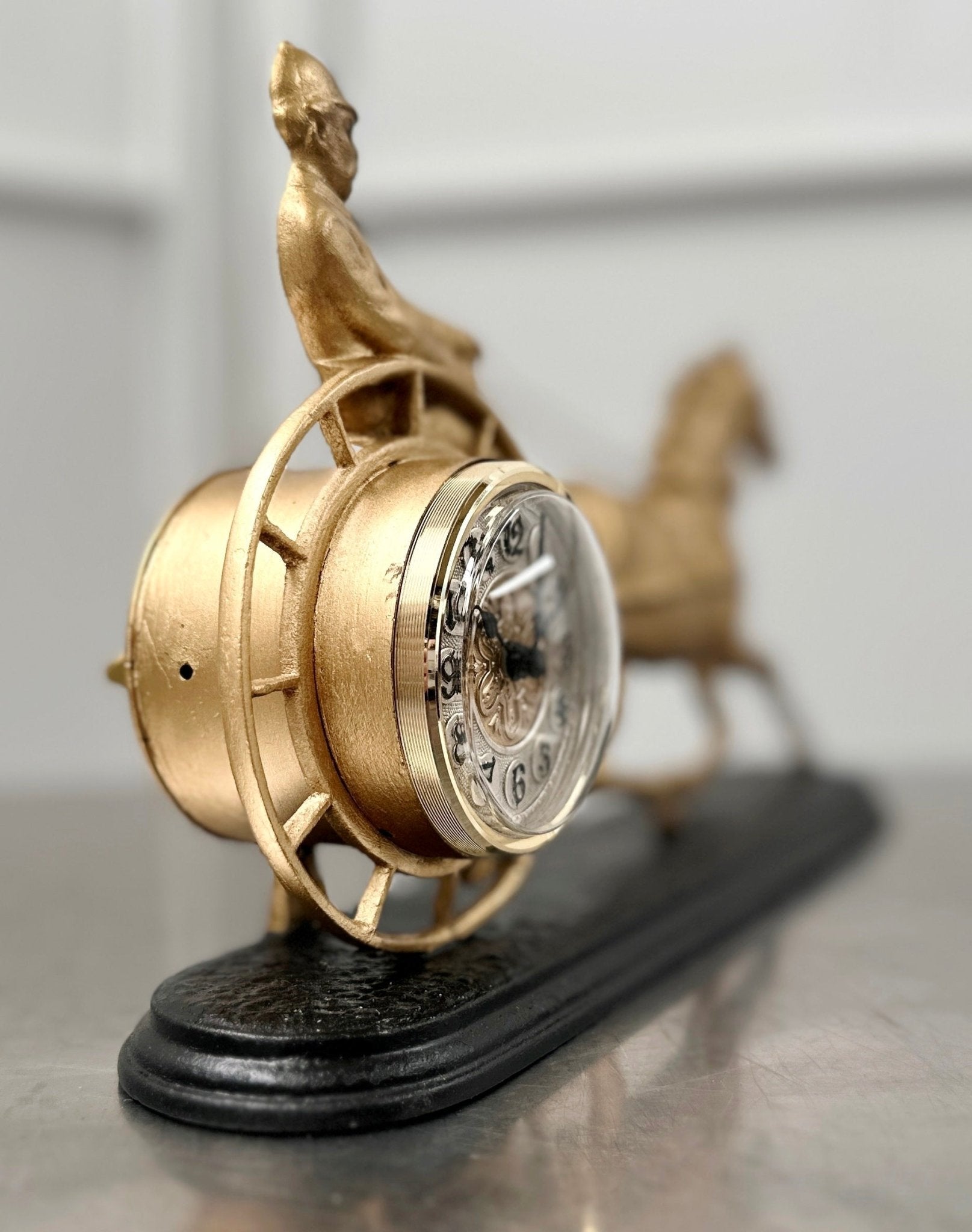 Antique Cast Iron Jockey & Racing Horse Converted to Quartz Mantel Clock | Adelaide Clocks