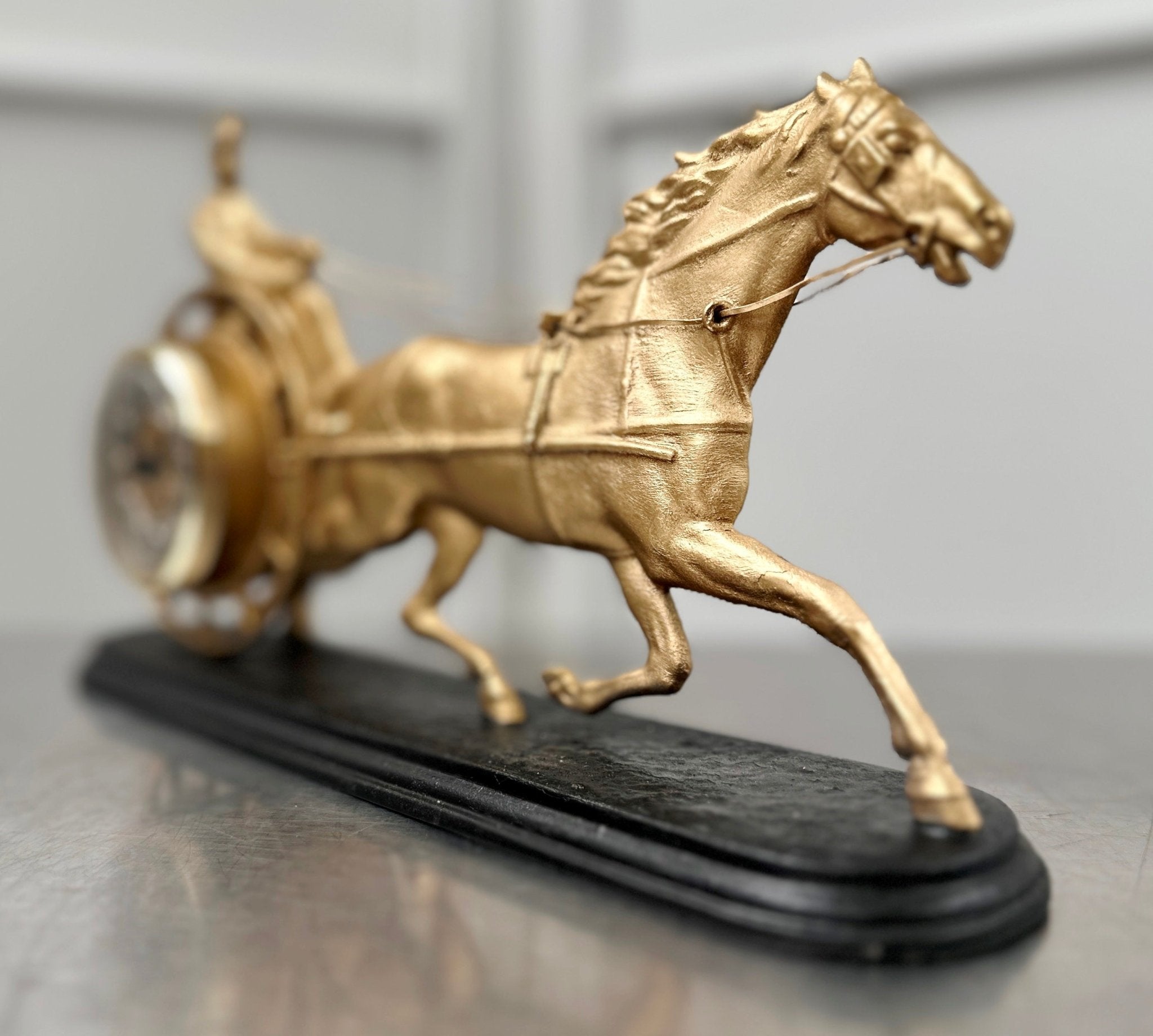 Antique Cast Iron Jockey & Racing Horse Converted to Quartz Mantel Clock | Adelaide Clocks