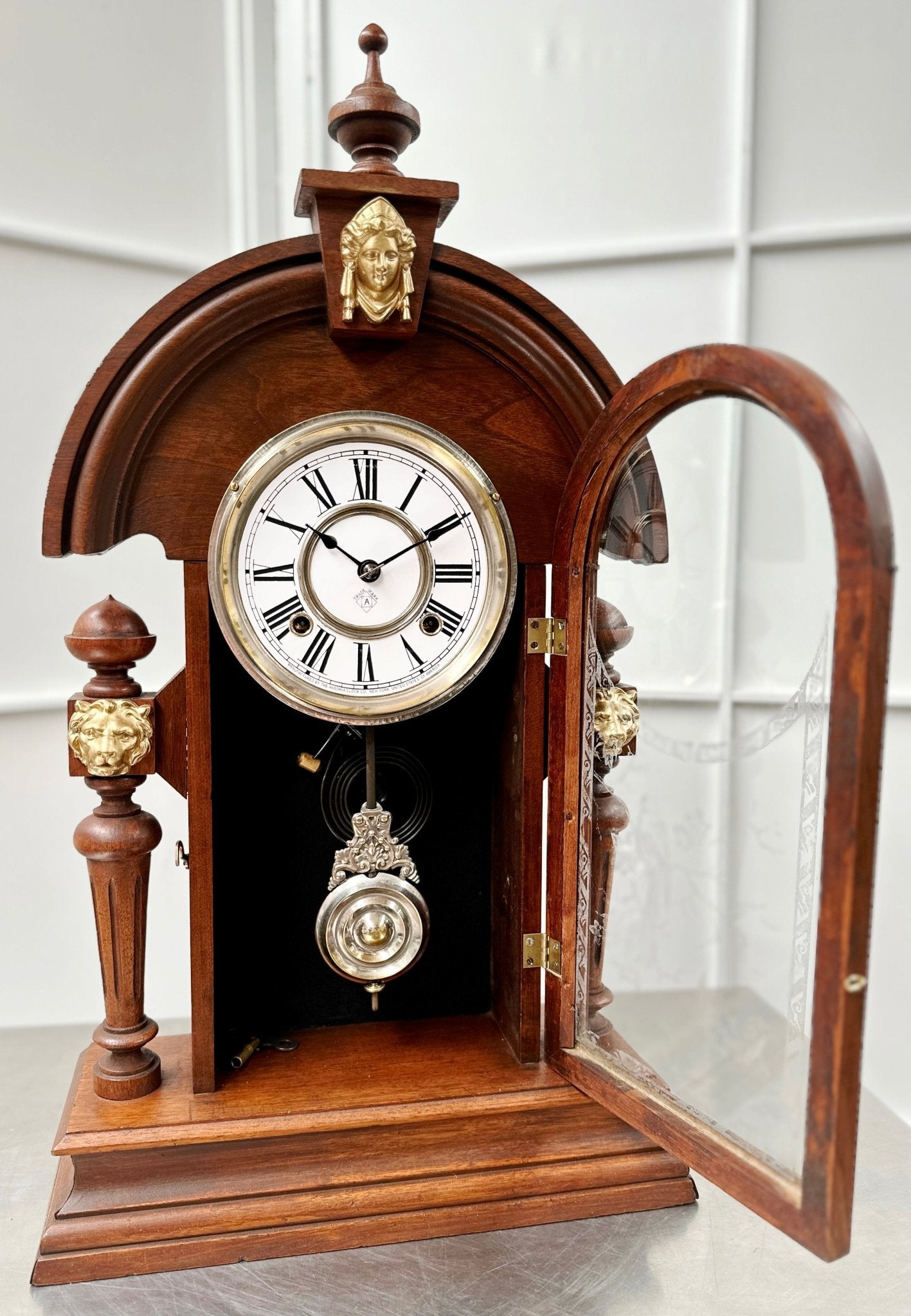 Antique Ansonia King Hammer on Coil Pendulum Mantel Clock | Adelaide Clocks