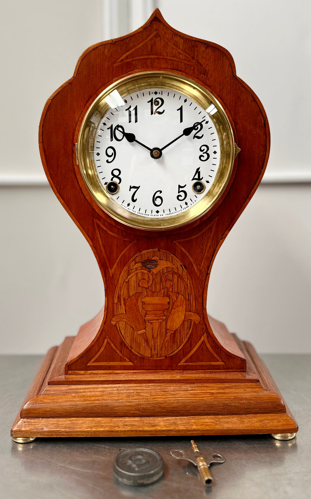 Antique Oak Wood Sessions Twin Bell Chime Mantel Clock | Adelaide Clocks