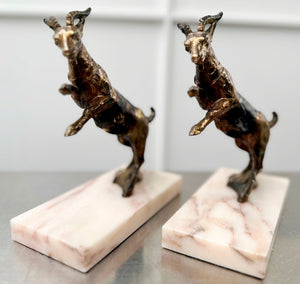 Antique Spelter Pair Goat Marble Bookends | Adelaide Clocks