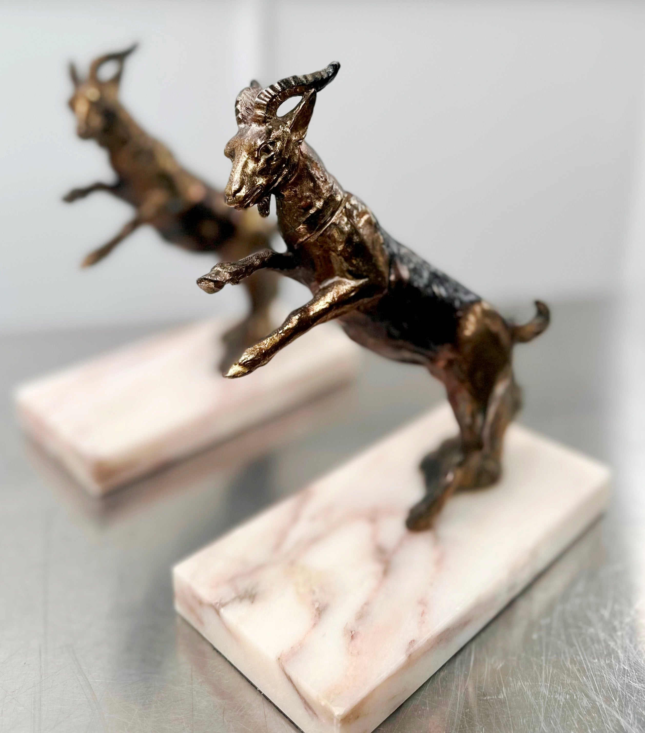 Antique Spelter Pair Goat Marble Bookends | Adelaide Clocks