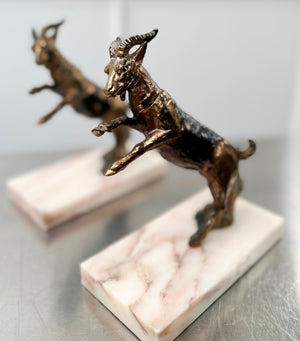 Antique Spelter Pair Goat Marble Bookends | Adelaide Clocks
