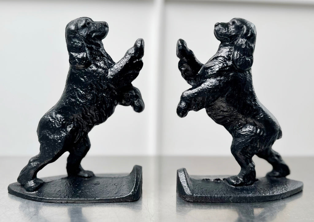 Vintage Pair Cocker Spaniel Dog Cast Iron Black Bookends | Adelaide Clocks