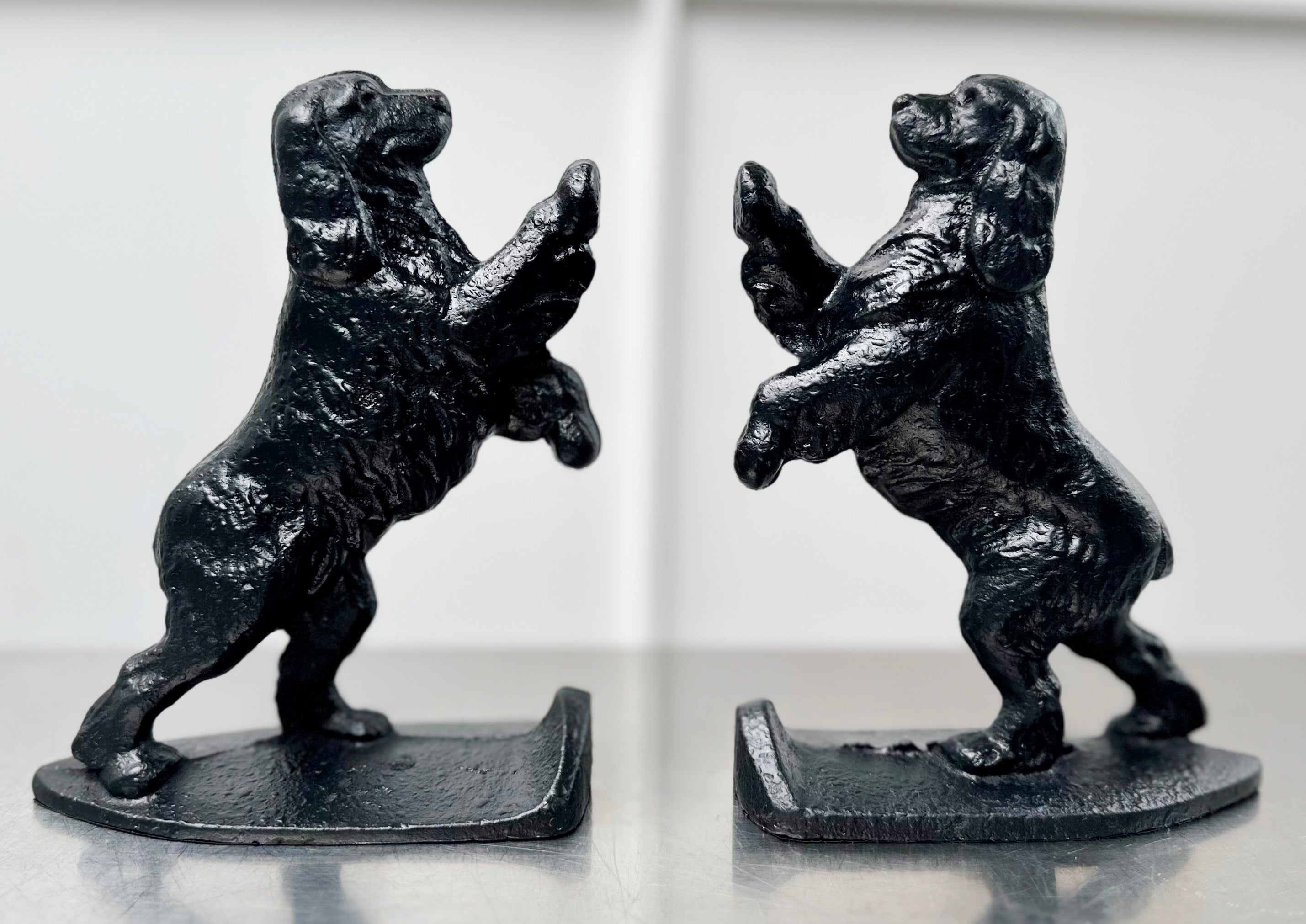 Vintage Pair Cocker Spaniel Dog Cast Iron Black Bookends | Adelaide Clocks