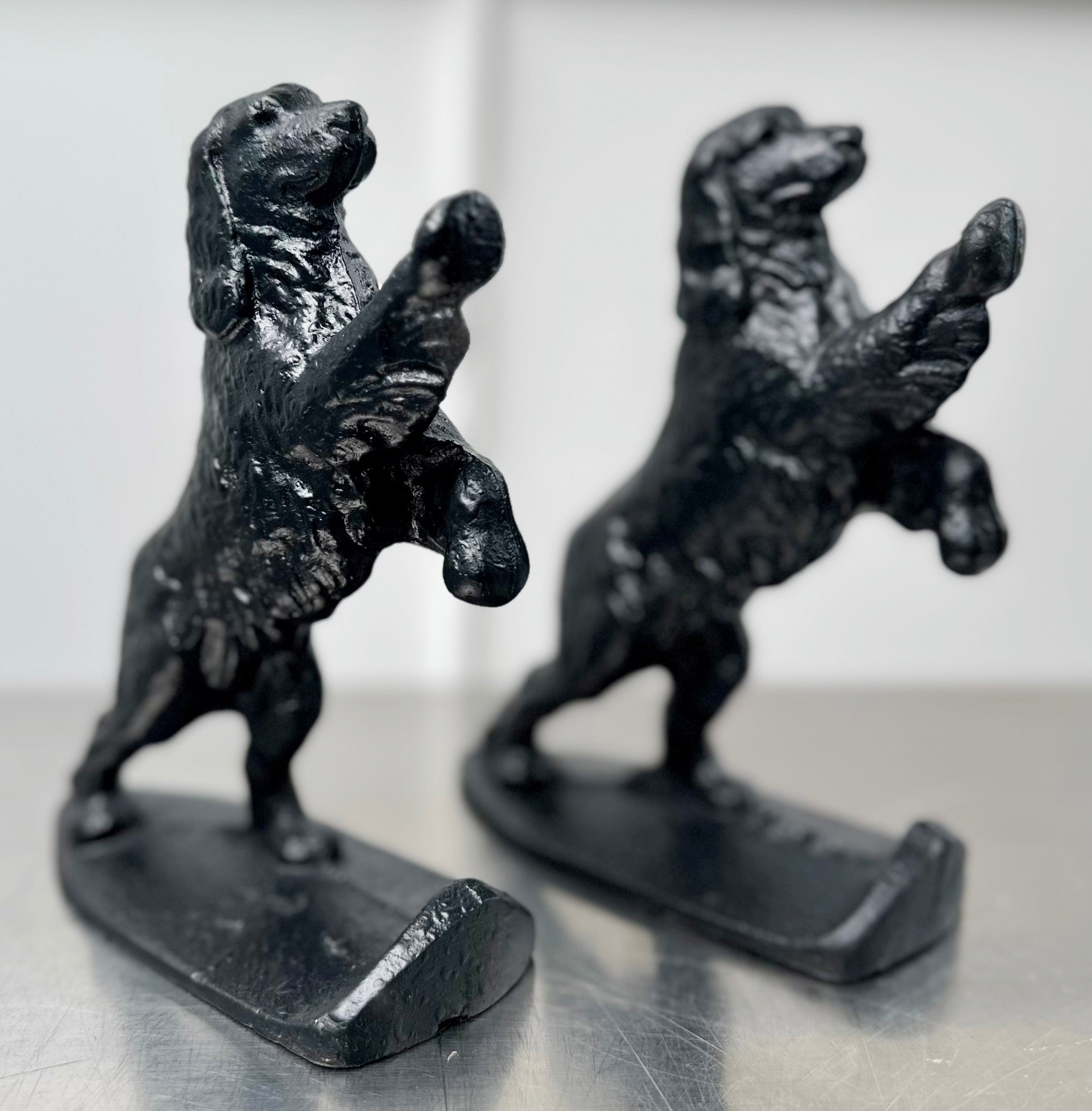 Vintage Pair Cocker Spaniel Dog Cast Iron Black Bookends | Adelaide Clocks
