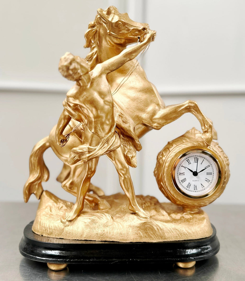 Antique Figural Stallion Horse and Man Quartz Mantel Clock | Adelaide Clocks