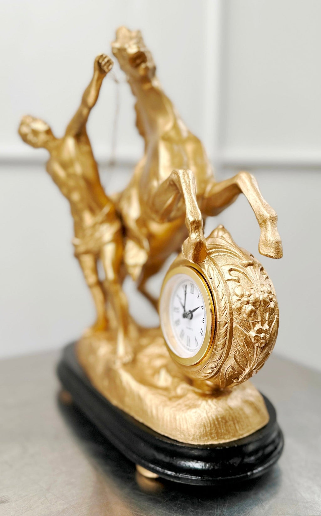 Antique Figural Stallion Horse and Man Quartz Mantel Clock | Adelaide Clocks