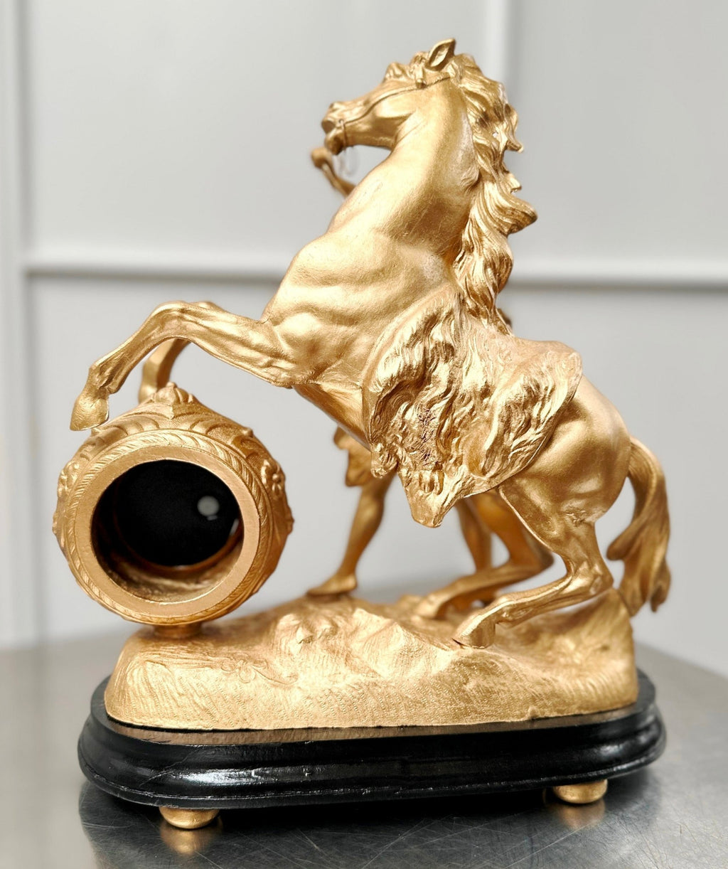 Antique Figural Stallion Horse and Man Quartz Mantel Clock | Adelaide Clocks