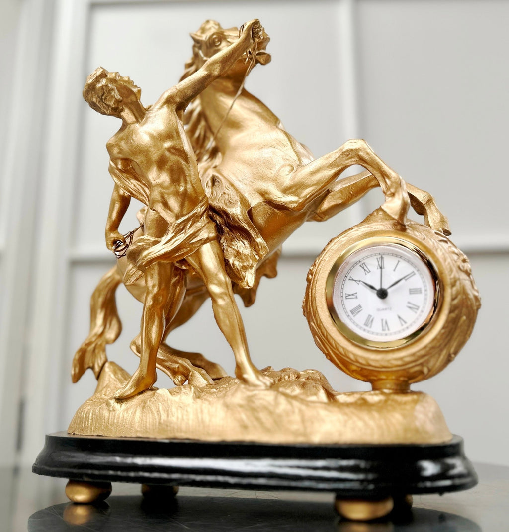 Antique Figural Stallion Horse and Man Quartz Mantel Clock | Adelaide Clocks