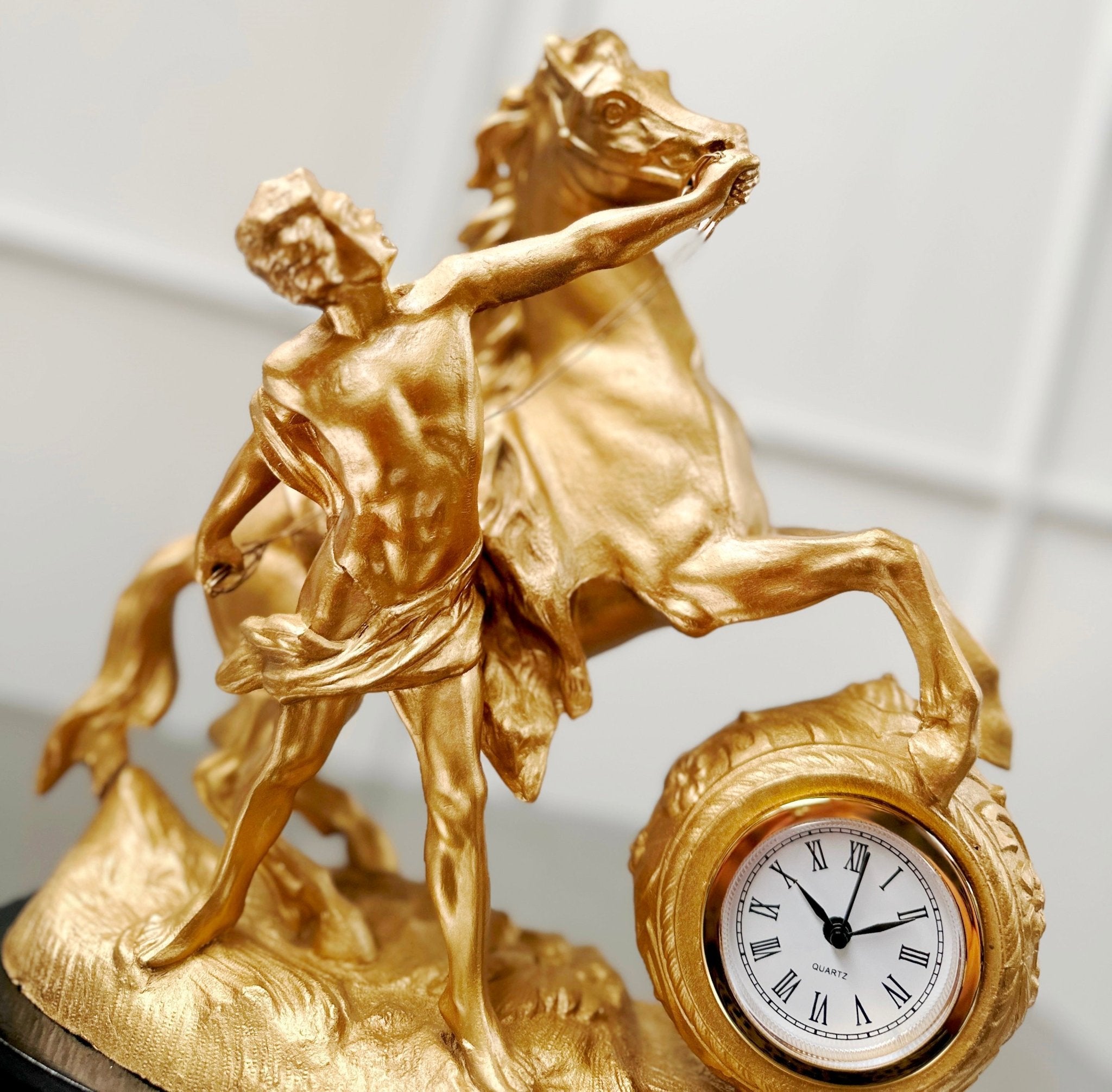 Antique Figural Stallion Horse and Man Quartz Mantel Clock | Adelaide Clocks