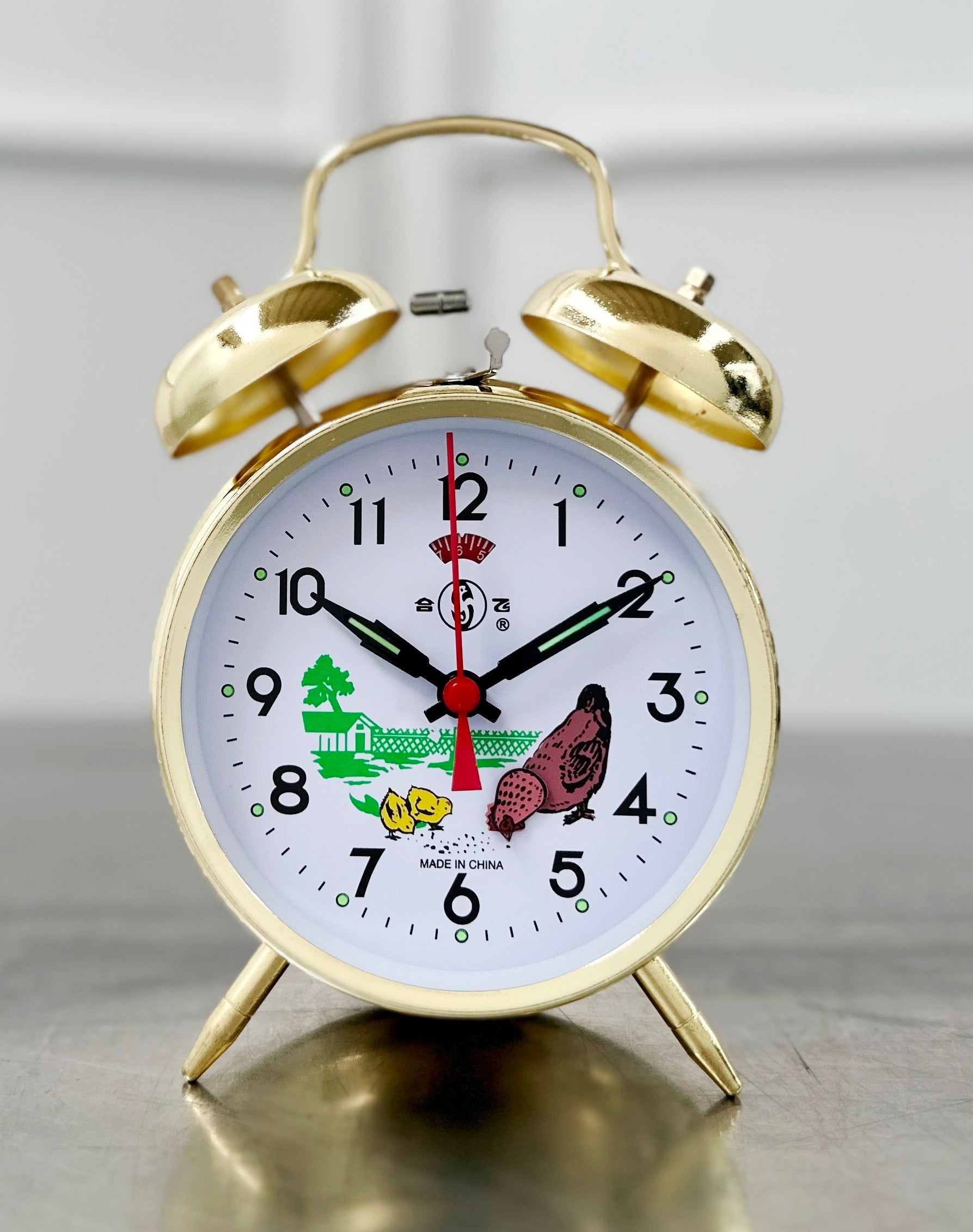 Animated Chicken Hen Pecking Twin bell Desk Alarm Clock | Adelaide Clocks
