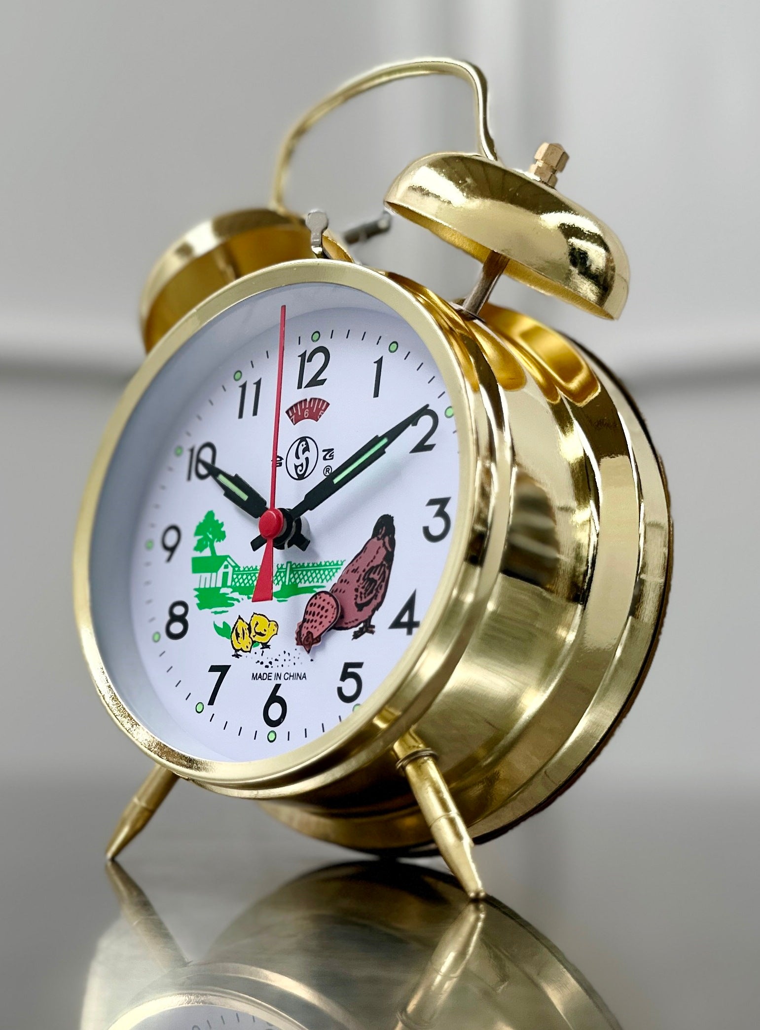 Animated Chicken Hen Pecking Twin bell Desk Alarm Clock | Adelaide Clocks