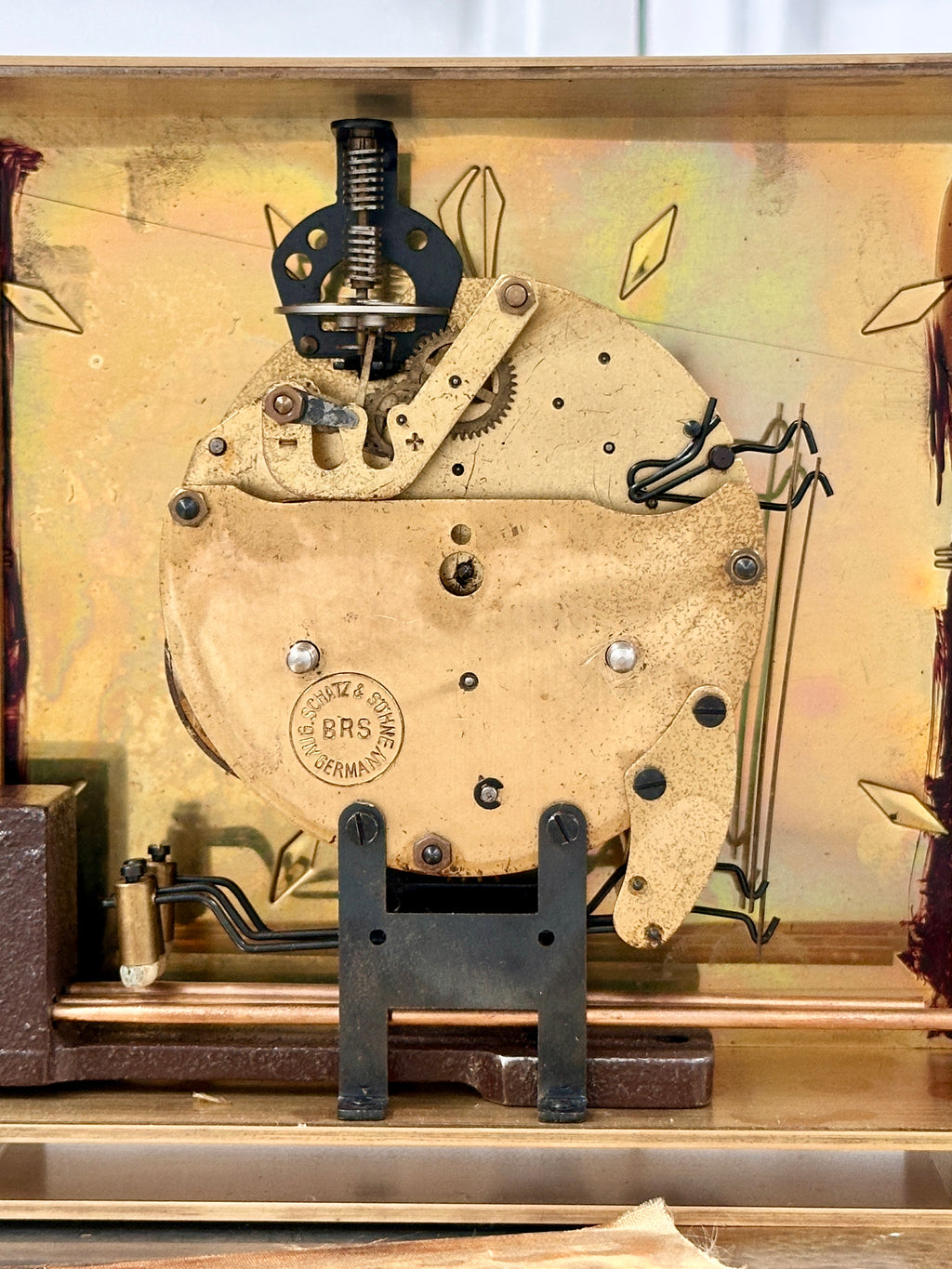 Vintage AUG SCHATZ & SOHNE BRS Germany Bim Bam Mantel Clock | Adelaide Clocks