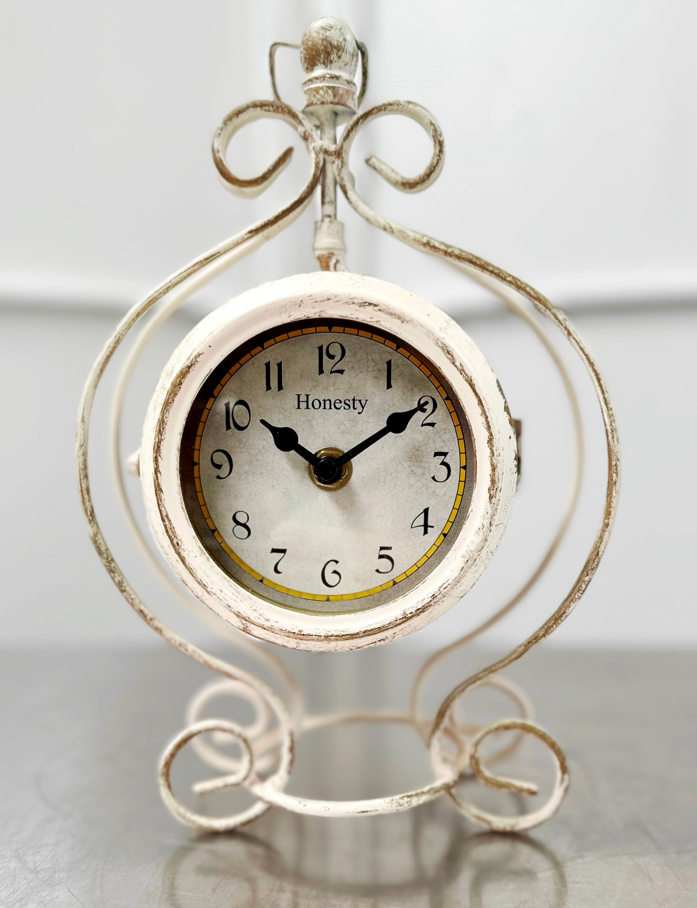 Vintage Double Sided Distressed Style Battery Mantel Clock | Adelaide Clocks