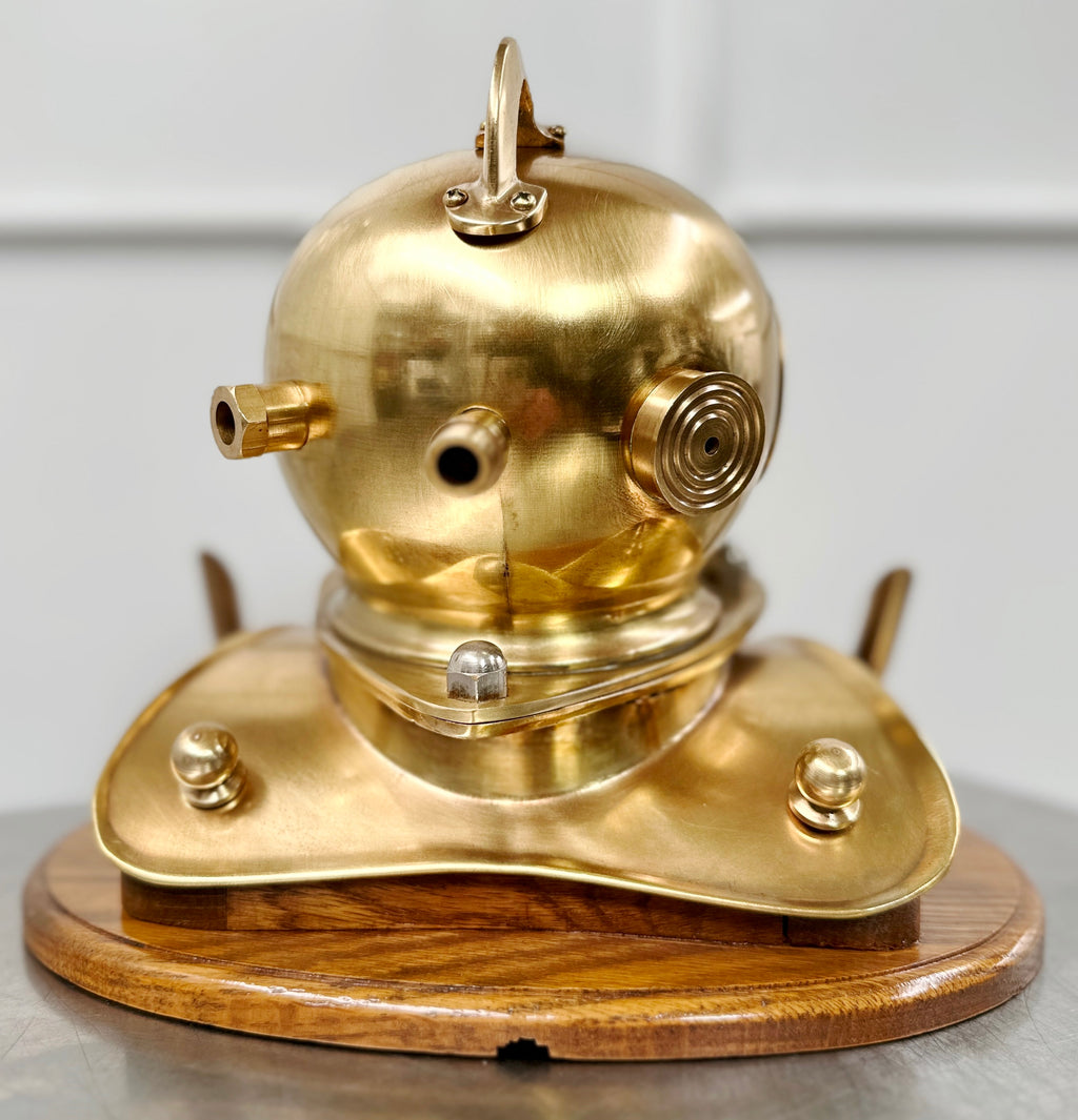 Vintage Brass Scuba Divers Helmet Ships Quartz Desk Clock with Pen Holders | Adelaide Clocks