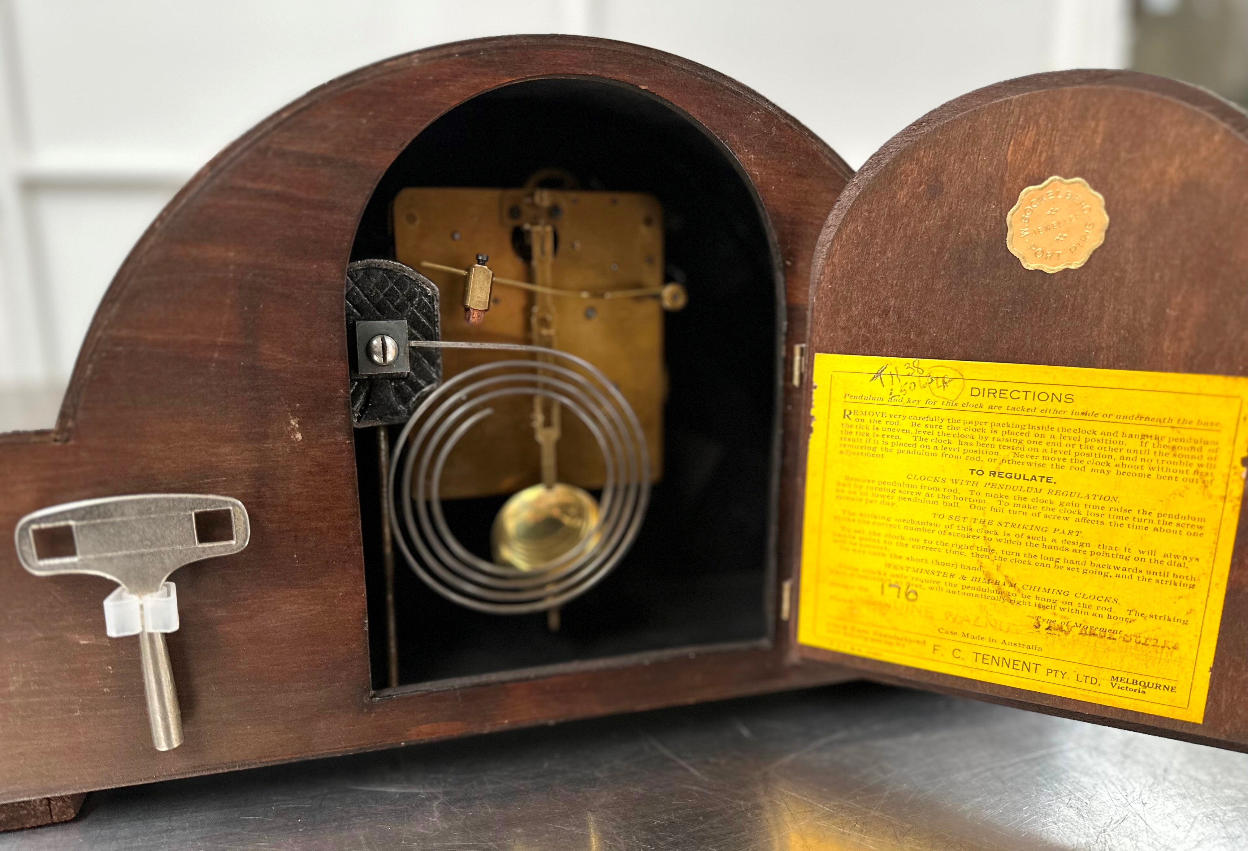 Vintage Art Deco FHS German Hammer on Coil Strike Mantel Clock | Adelaide Clocks