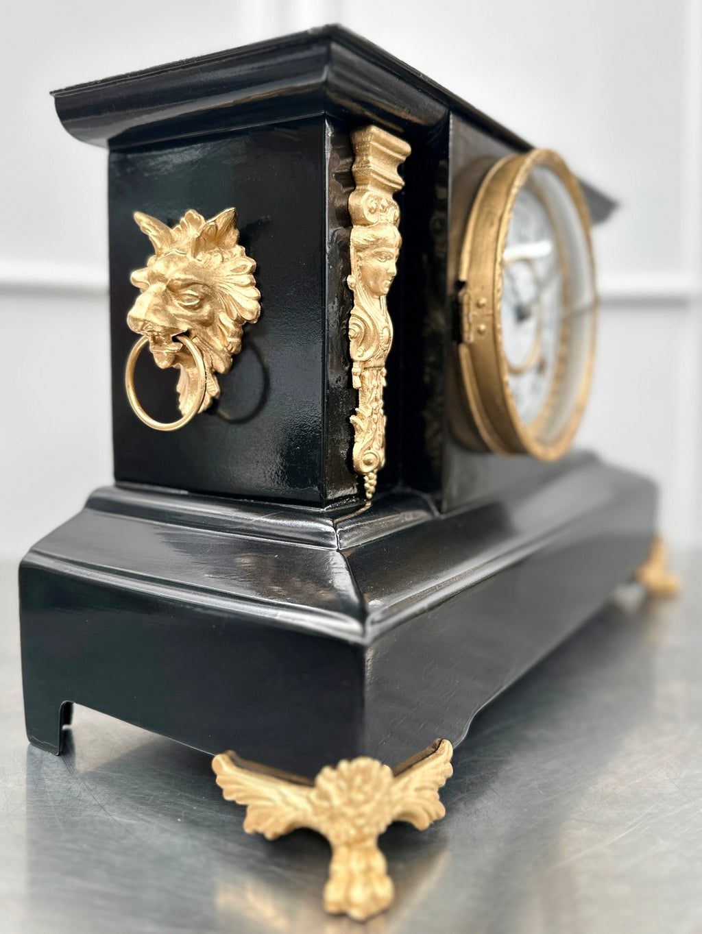 Antique Cast Iron NEW HAVEN, U.S.A. Figural Mantel Clock | Adelaide Clocks