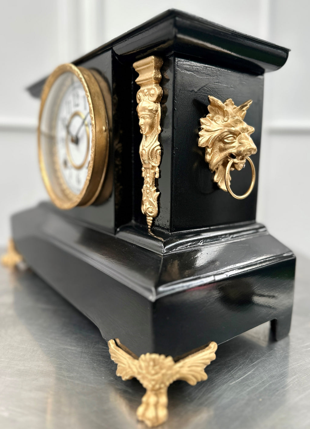 Antique Cast Iron NEW HAVEN, U.S.A. Figural Mantel Clock | Adelaide Clocks
