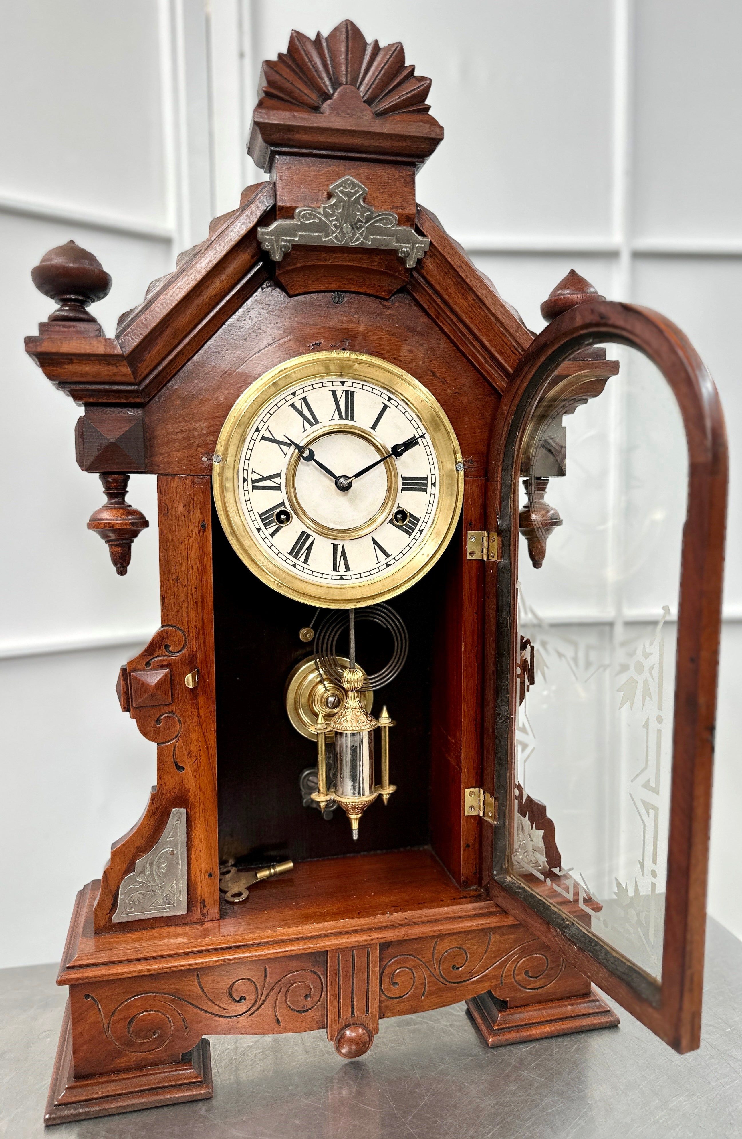 Antique Gothic Single Barrel Hammer on Coil Pendulum Mantel Clock | Adelaide Clocks