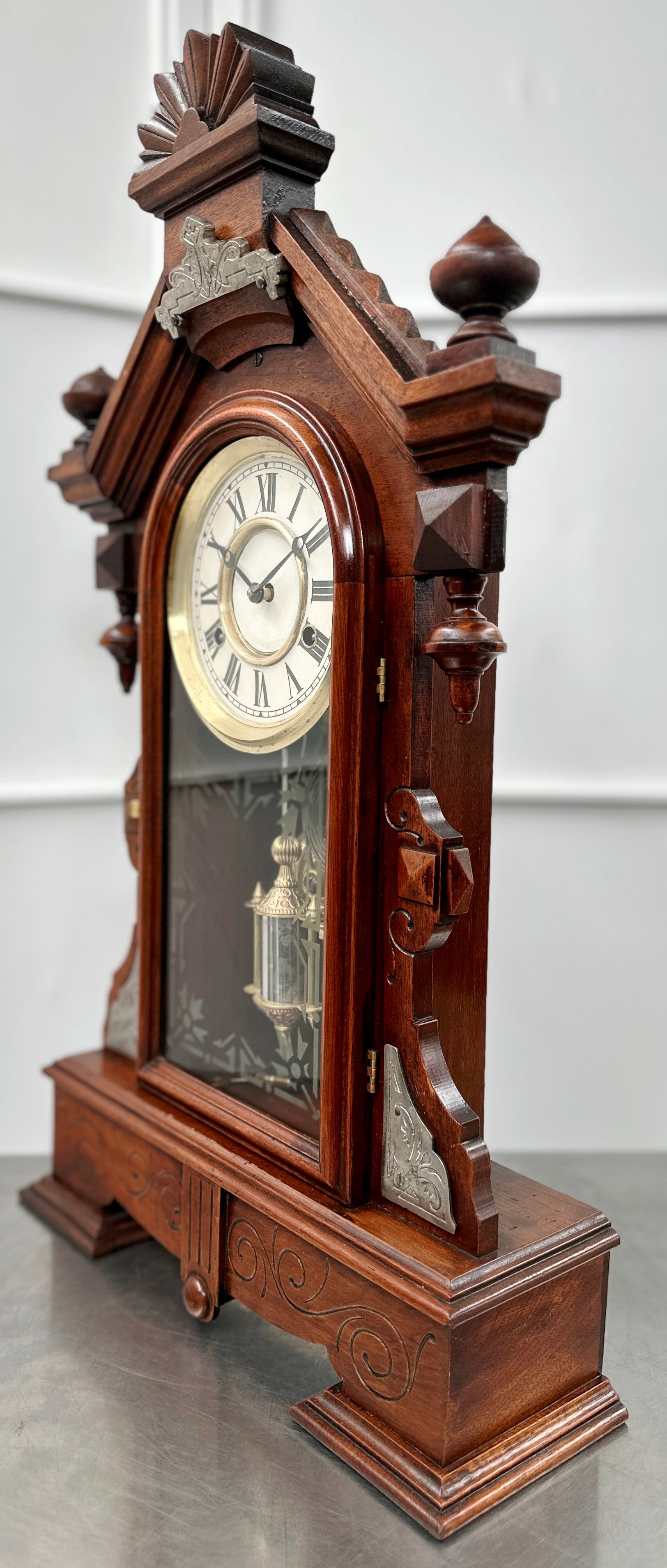 Antique Gothic Single Barrel Hammer on Coil Pendulum Mantel Clock | Adelaide Clocks