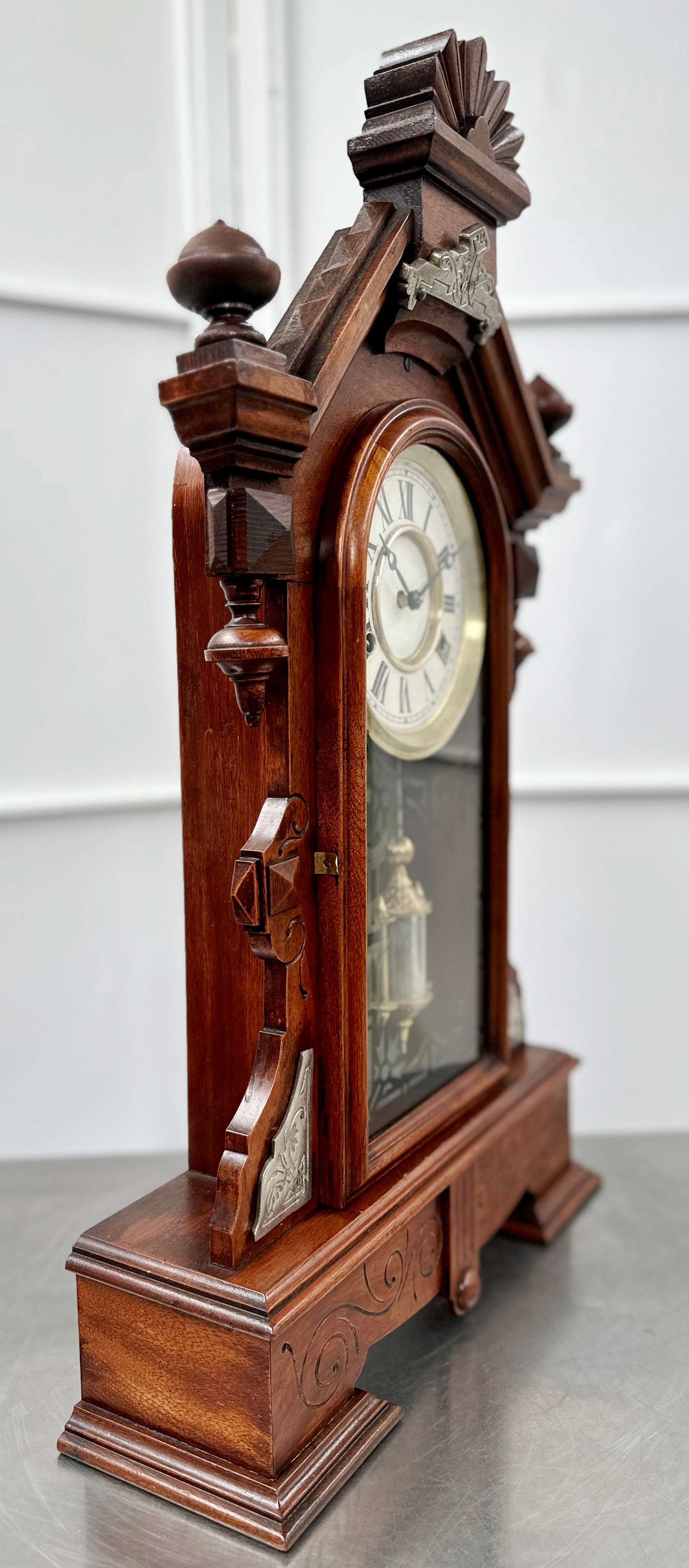 Antique Gothic Single Barrel Hammer on Coil Pendulum Mantel Clock | Adelaide Clocks