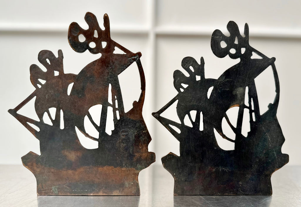 Antique Pair Galleon Ship Brass Bookends | Adelaide Clocks