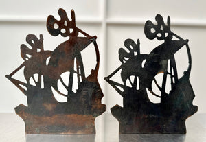 Antique Pair Galleon Ship Brass Bookends | Adelaide Clocks