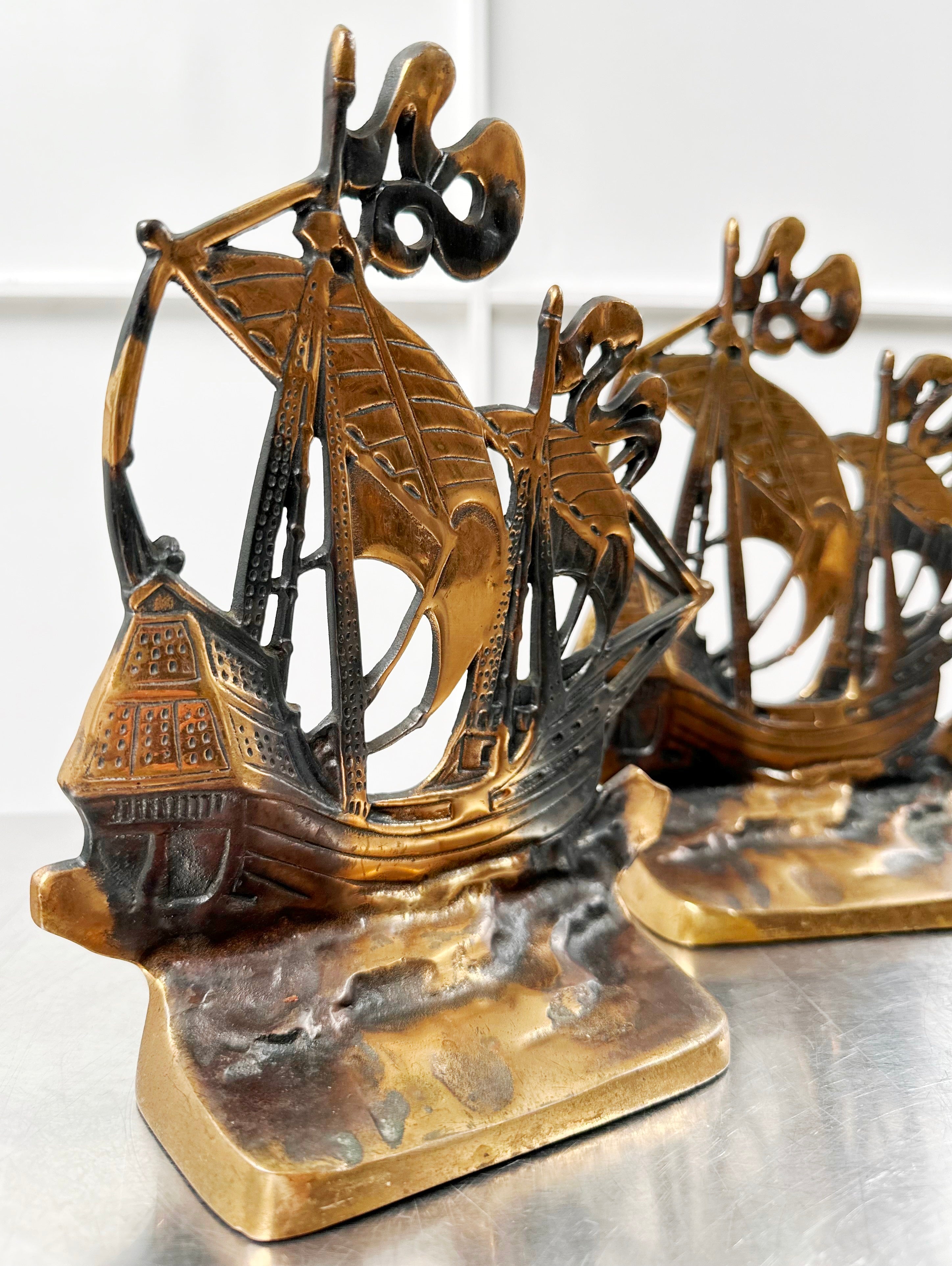 Antique Pair Galleon Ship Brass Bookends | Adelaide Clocks