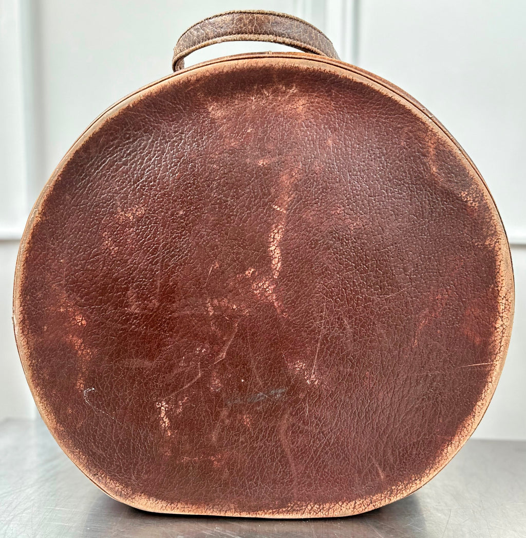 Vintage Leather Hat Box Travel Case | Adelaide Clocks