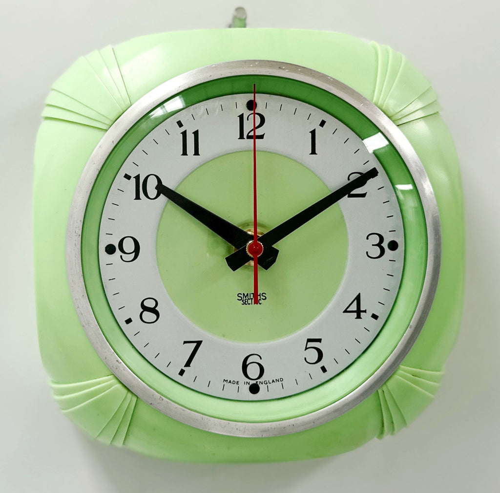 Vintage Green Bakelite Smiths Sectric Kitchen Wall Clock | Adelaide Clocks