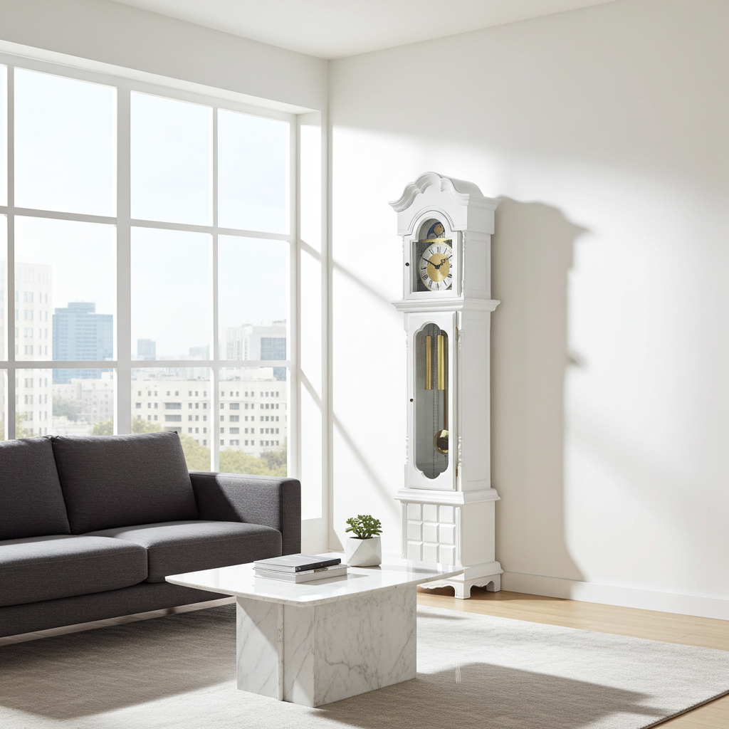 Vintage Moon Phase White Grandfather Clock, West, Whitt & St Mich Chimes | Adelaide Clocks