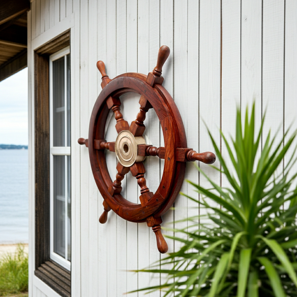 Vintage Wooden Ships Steering Wheel Wall Hanging | Adelaide Clocks