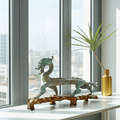 Vintage Chinese Bronze Mystical Dragon on Wooden Stand | Adelaide Clocks