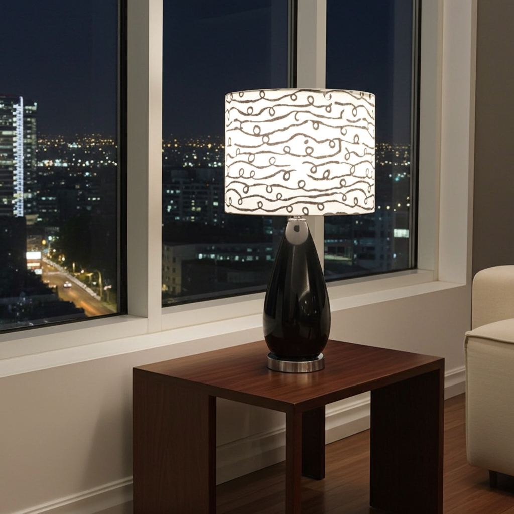 Modern Gloss Black Table Lamp | Adelaide Clocks