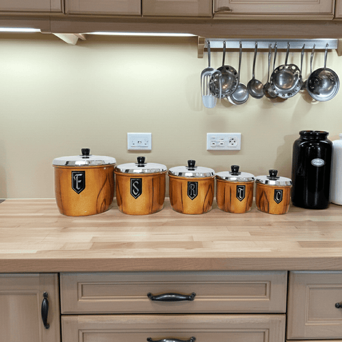 Vintage Set of 5x Retro Kitchen Stackable Canisters | Adelaide Clocks