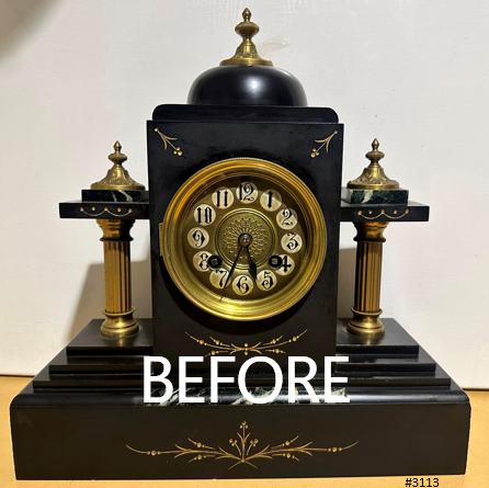 Antique French Slate with Marble Hammer on Coil Strike Pendulum Mantel Clock | Adelaide Clocks