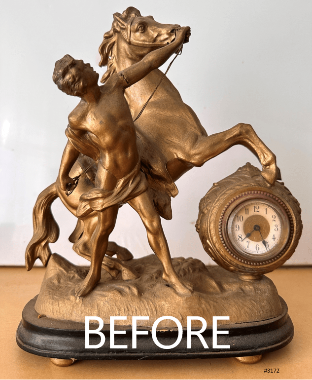 Antique Figural Stallion Horse and Man Quartz Mantel Clock | Adelaide Clocks