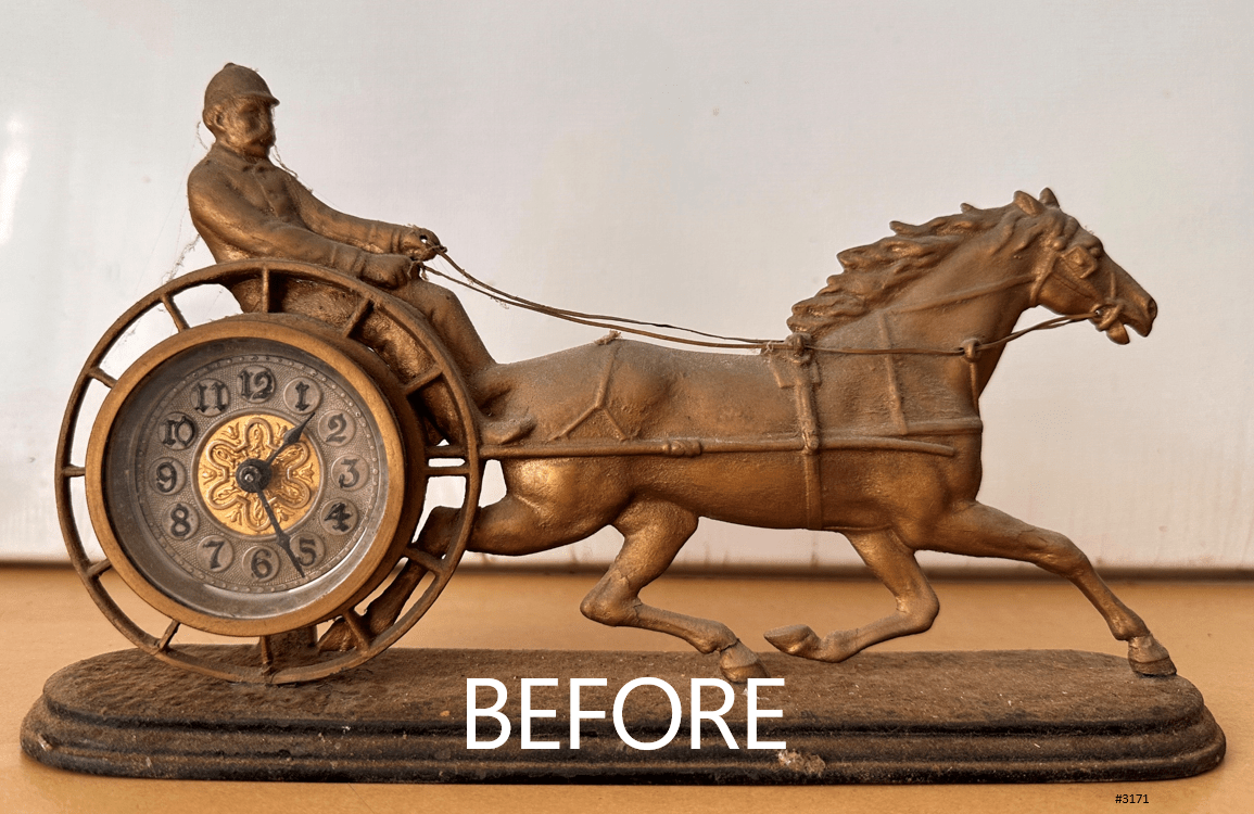 Antique Cast Iron Jockey & Racing Horse Converted to Quartz Mantel Clock | Adelaide Clocks