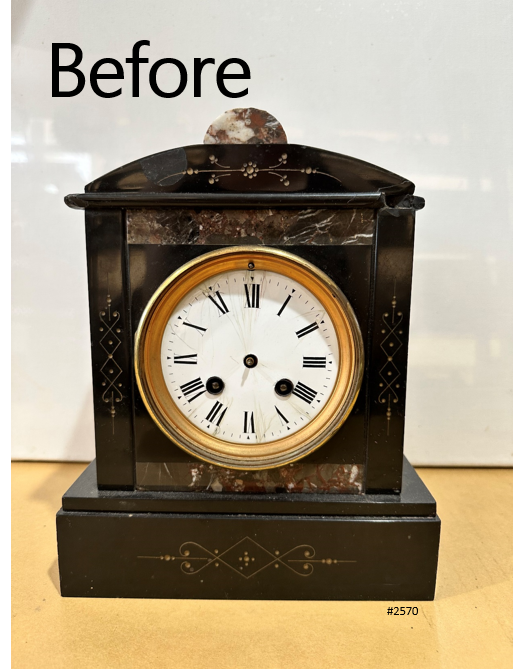 Antique French Slate with Marble Hammer Bell Chime Mantel Clock | Adelaide Clocks
