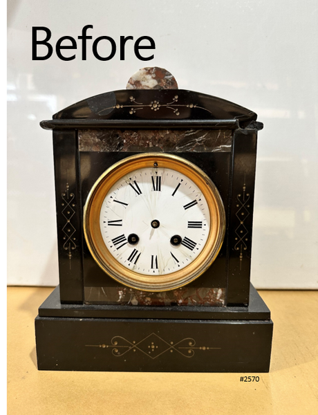 Antique French Slate with Marble Hammer Bell Chime Mantel Clock | Adelaide Clocks