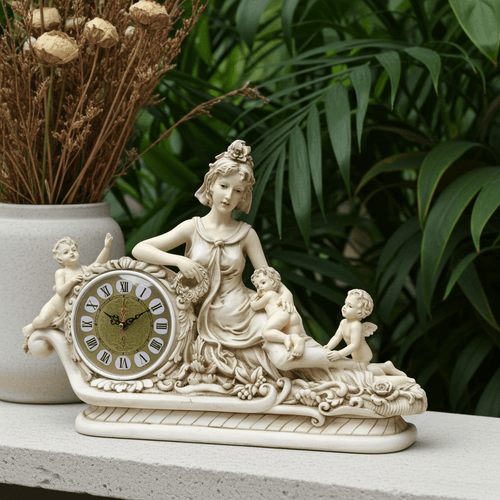 Vintage Lady with Cherubs / Cupids Battery Mantel Clock | Adelaide Clocks