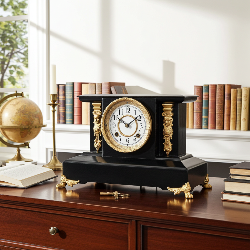 Antique Cast Iron NEW HAVEN, U.S.A. Figural Mantel Clock | Adelaide Clocks