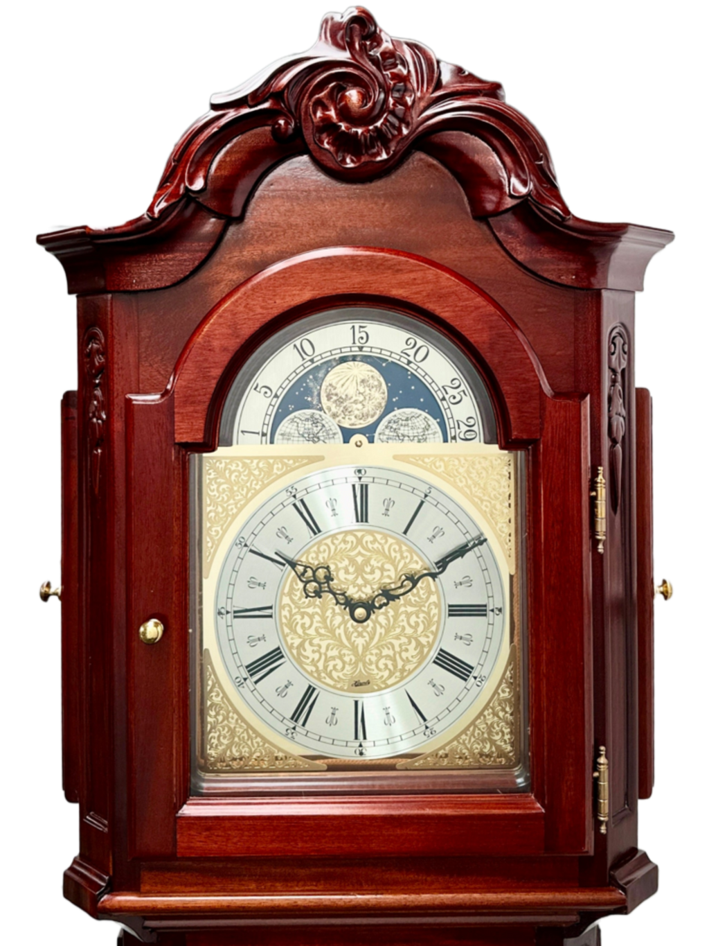 Vintage German Hermle Mahogany Melody Chime Moonphase Grandfather Clock | Adelaide Clocks