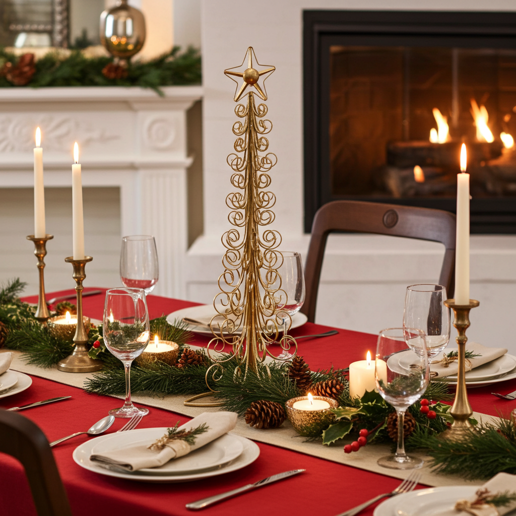 Gold Metal Christmas Tree Table Stand Decoration | Adelaide Clocks