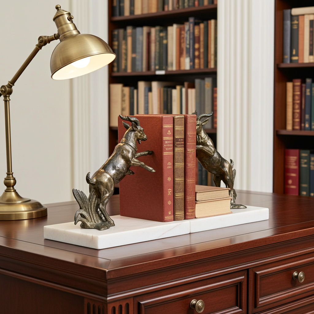 Antique Spelter Pair Goat Marble Bookends | Adelaide Clocks