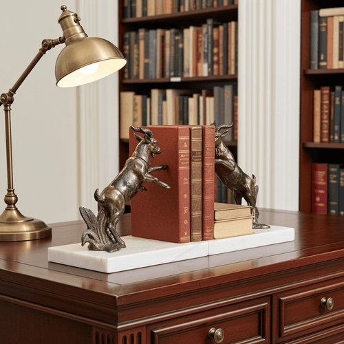 Antique Spelter Pair Goat Marble Bookends | Adelaide Clocks