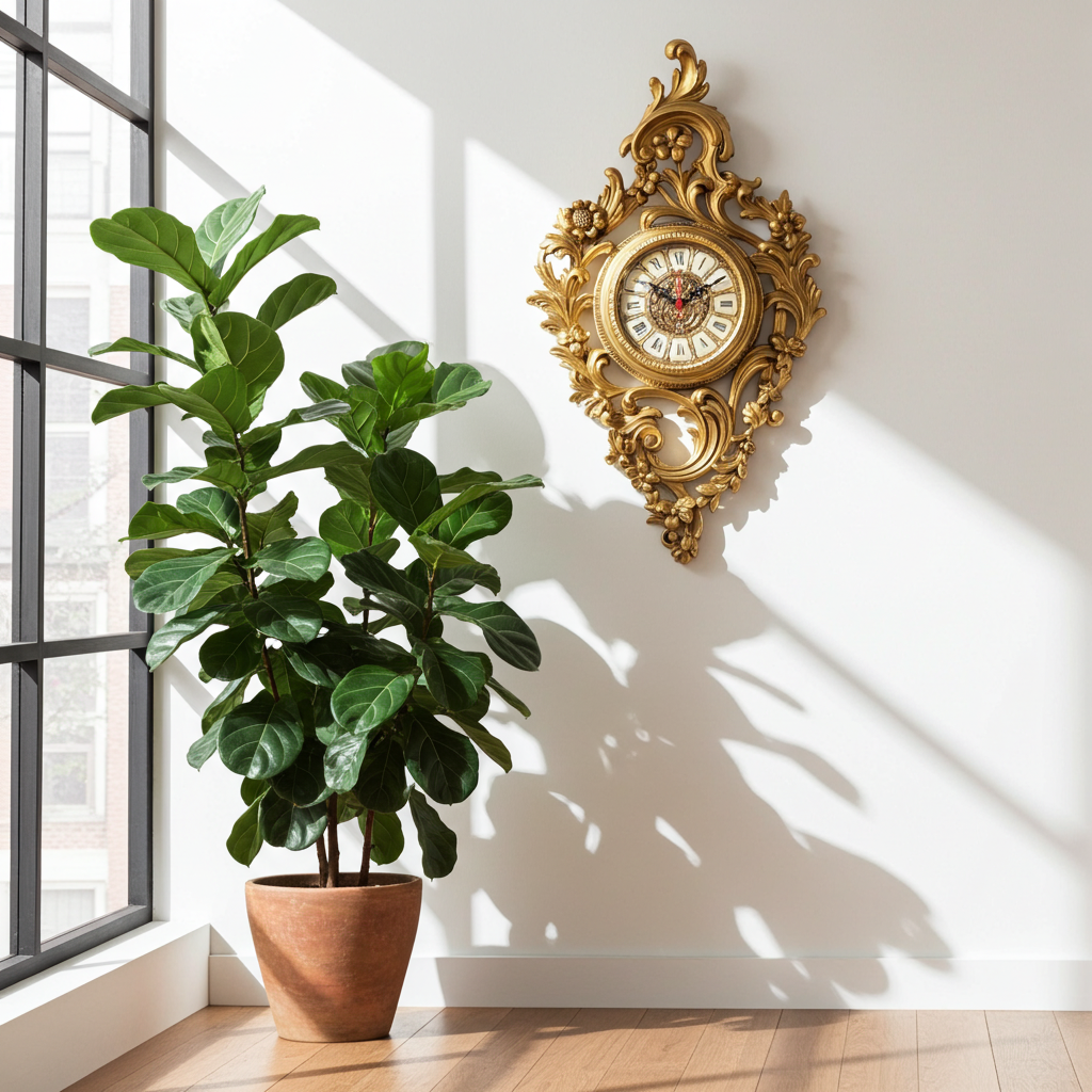 Vintage Ornate Figural Floral Gold Battery Wall Clock | Adelaide Clocks