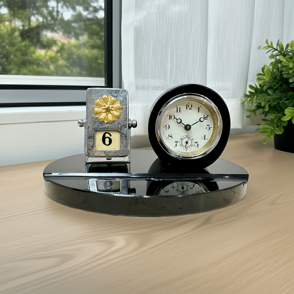 Vintage Marble Perpetual Flip Calendar with Desk Clock | Adelaide Clocks