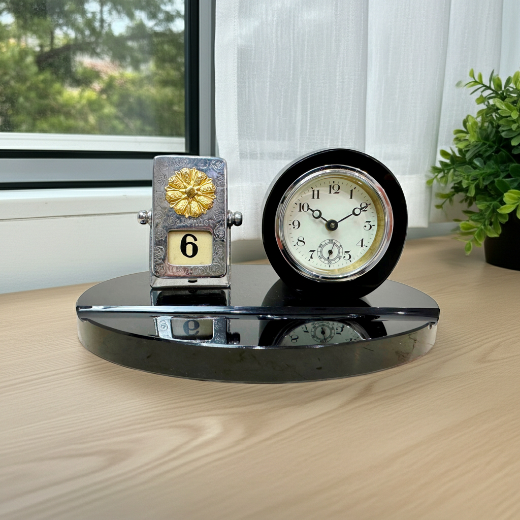 Vintage Marble Perpetual Flip Calendar with Desk Clock | Adelaide Clocks